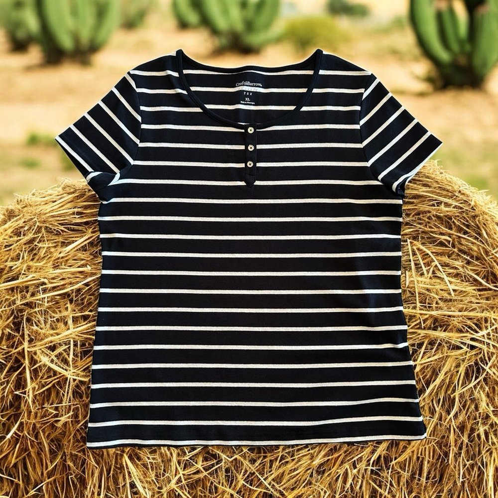 Croft & Barrow Cotton Classic Tee Shirt Womens XL T-Shirt Blue & White Striped